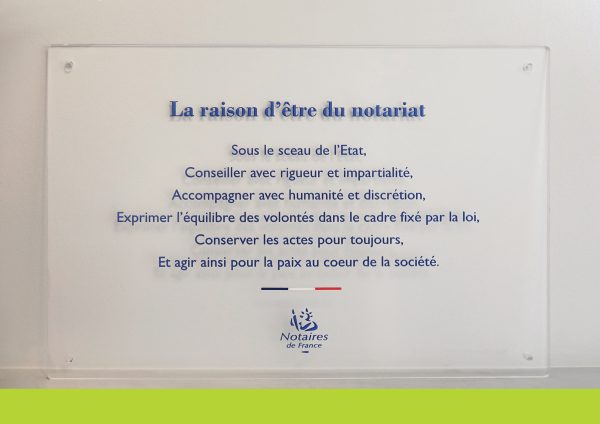 Plaque plexiglas notaire raison etre