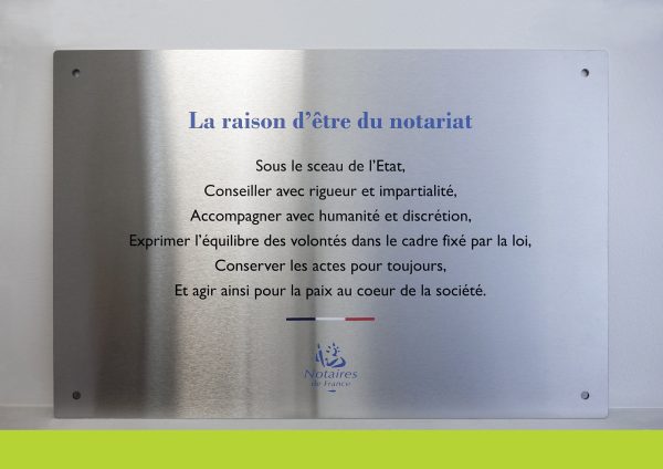 Plaque inox raison etre notariat