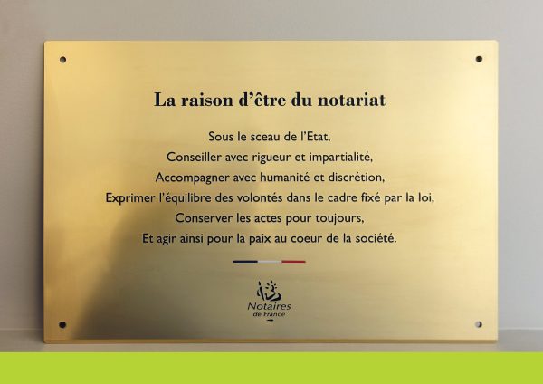 Plaque laiton raison etre notariat